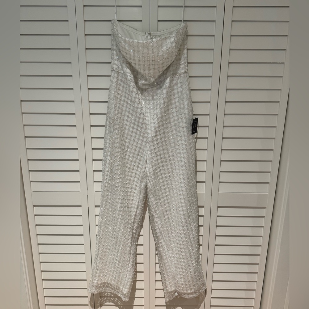 NWT Lulu’s pearl beaded strapless jumpsuit size large